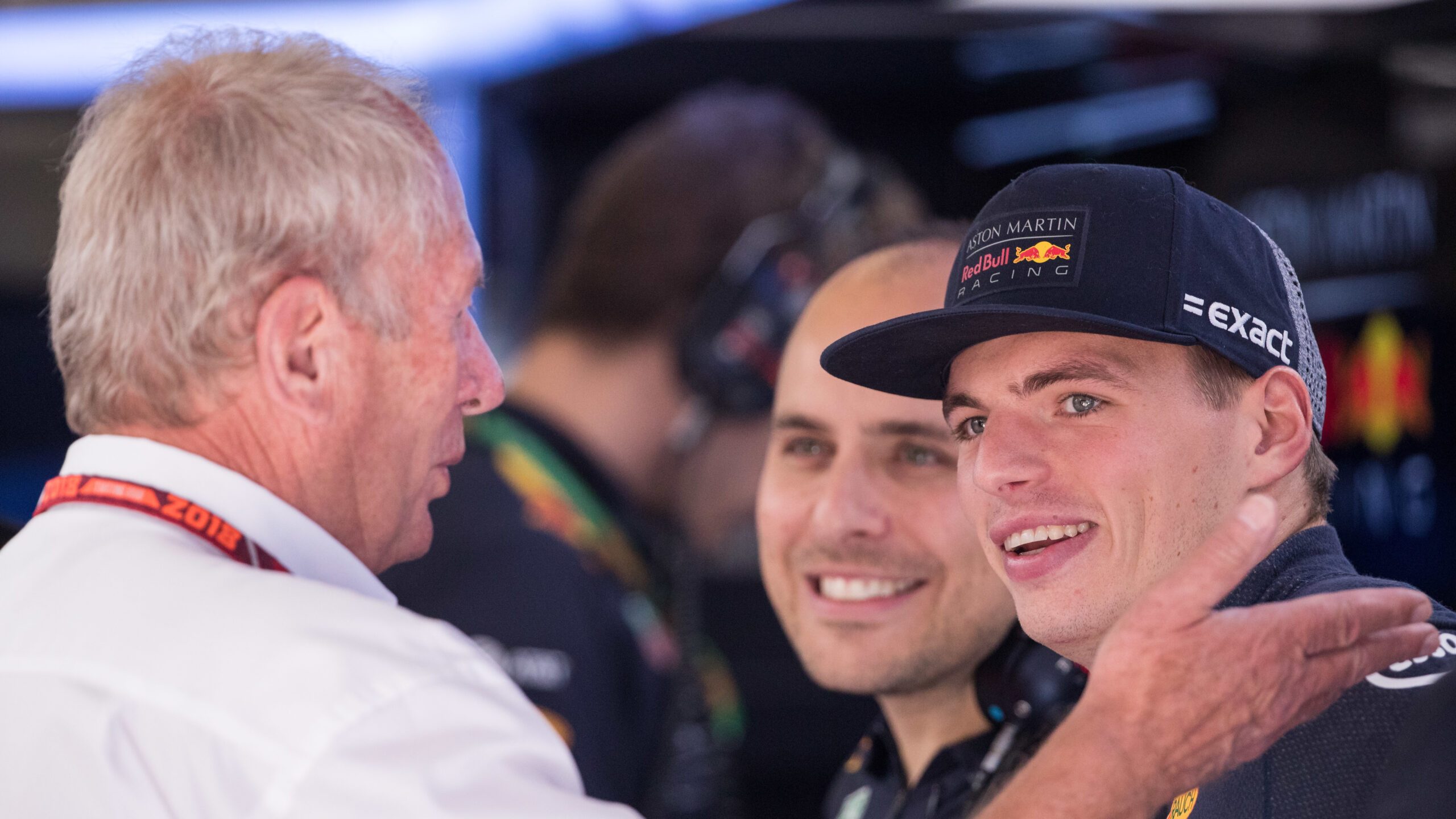 SPIELBERG,AUSTRIA,30.JUN.18 - MOTORSPORTS, FORMULA 1 - Grand Prix of Austria, Red Bull Ring, free practice. Image shows motorsport consultant Helmut Marko (Red Bull) and Max Verstappen (NED/Red Bull Racing).