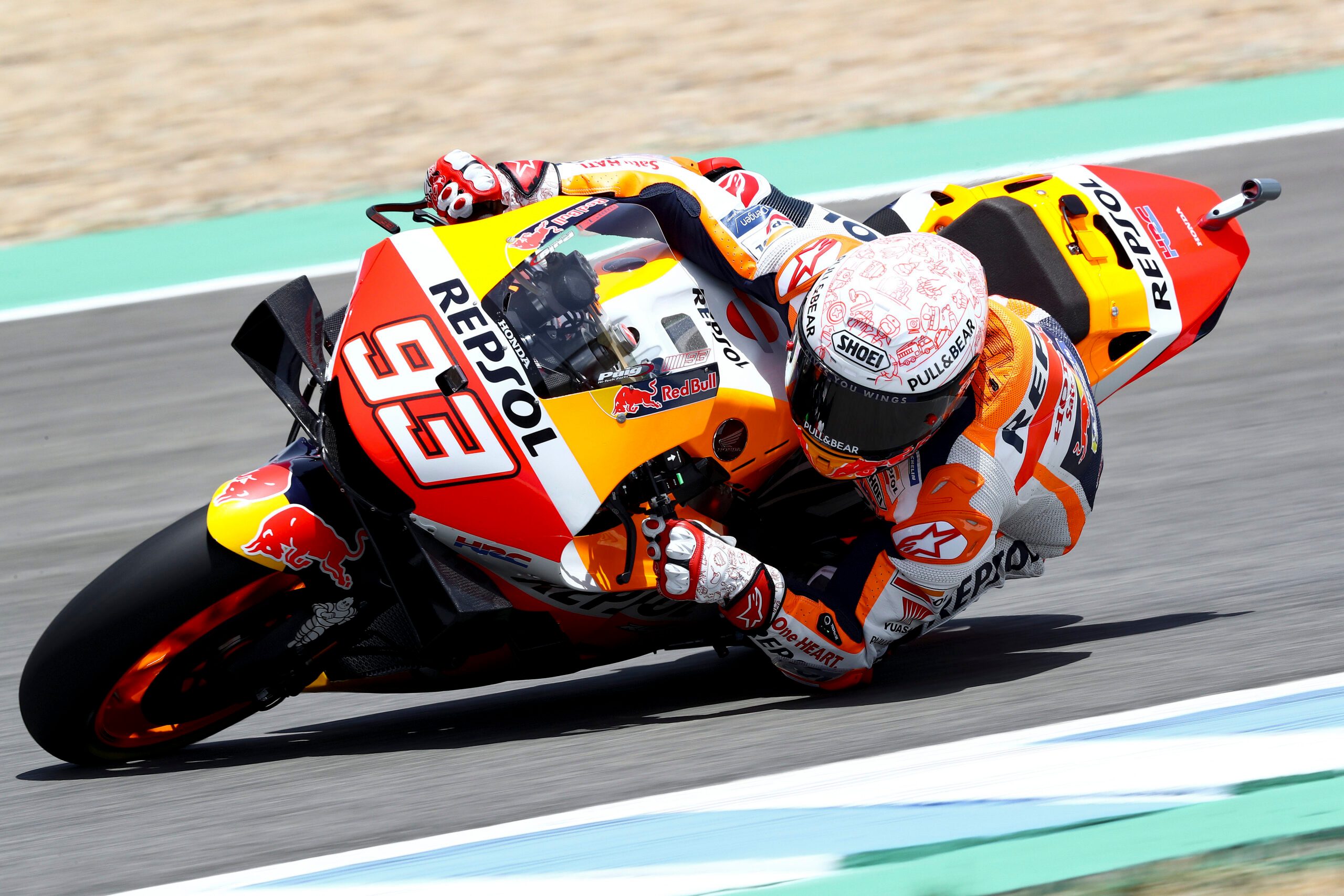 Marc Marquez performs during the MotoGP World Championship in Jerez, Spain on July 17, 2020.