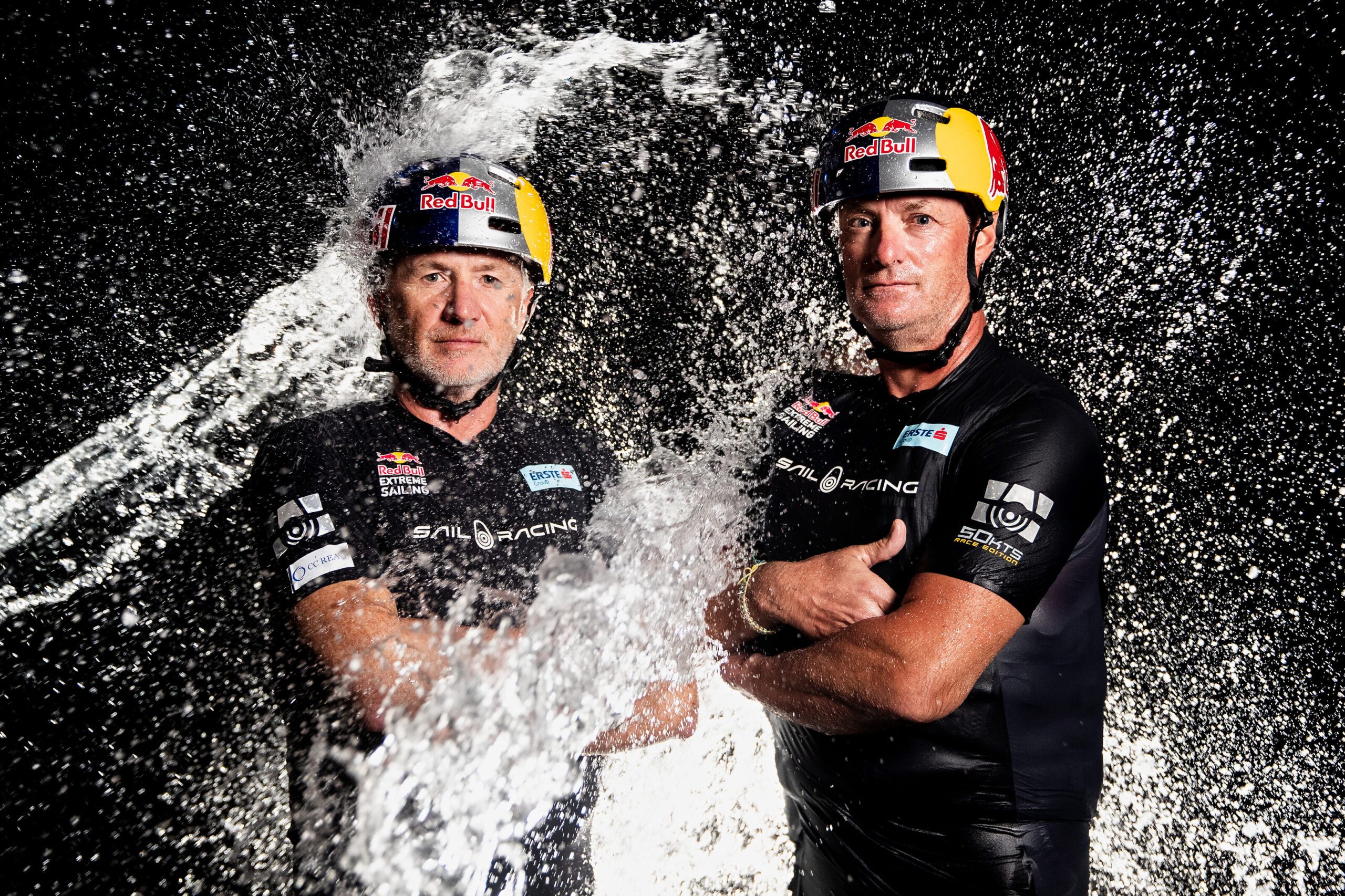 Double olympic gold medalists Roman Hagara and Hans Peter Steinacher from Austria and Red Bull Sailing Team pose for a portrait in Mussanah, Oman on February 25, 2020 // Samo Vidic/Red Bull Content Pool // AP-23BMMNJ592111 // Usage for editorial use only //
