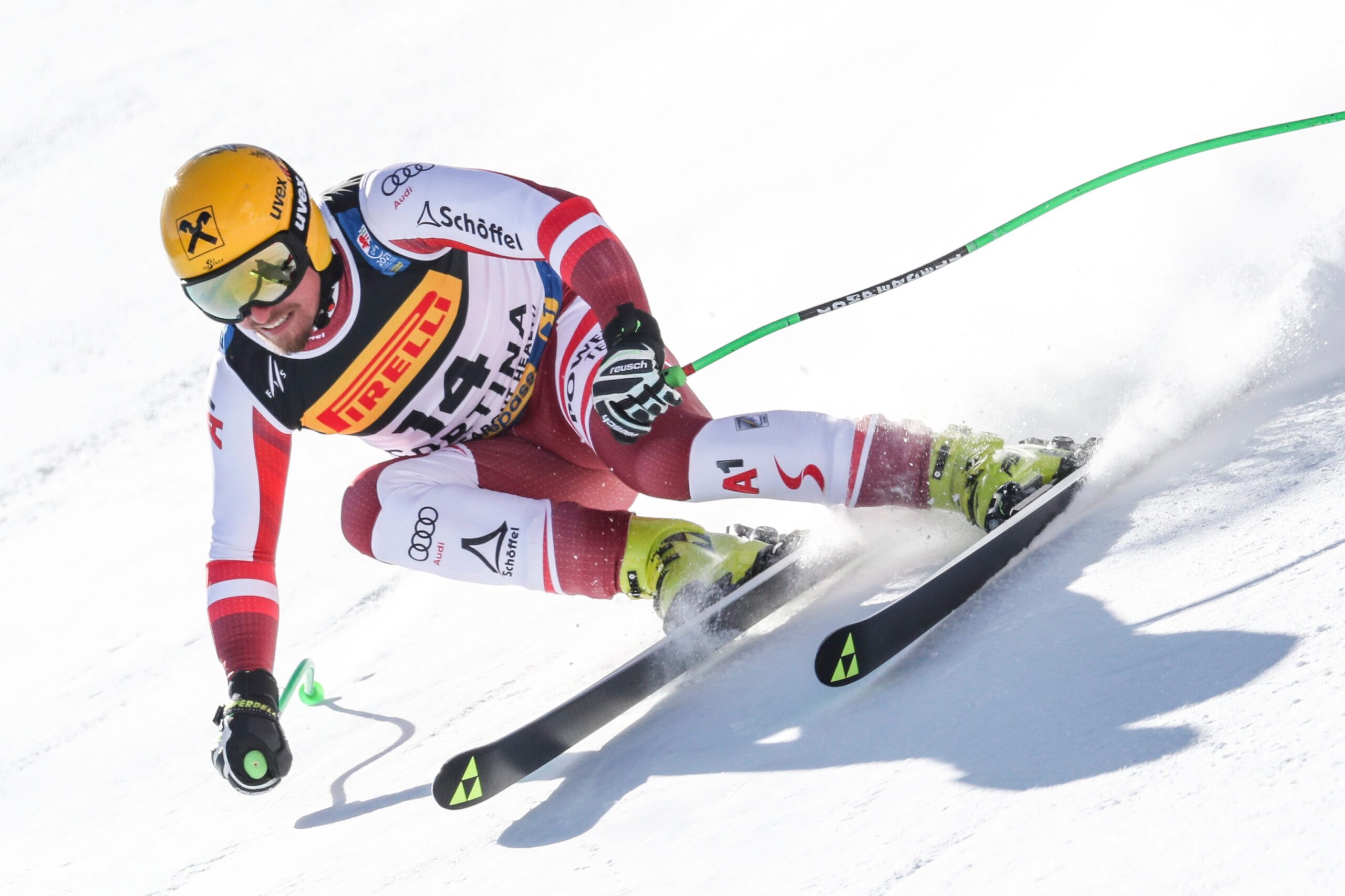CORTINA D AMPEZZO,ITALY,11.FEB.21 - ALPINE SKIING - FIS Alpine World Ski Championships, Super G, men. Image shows Max Franz (AUT).