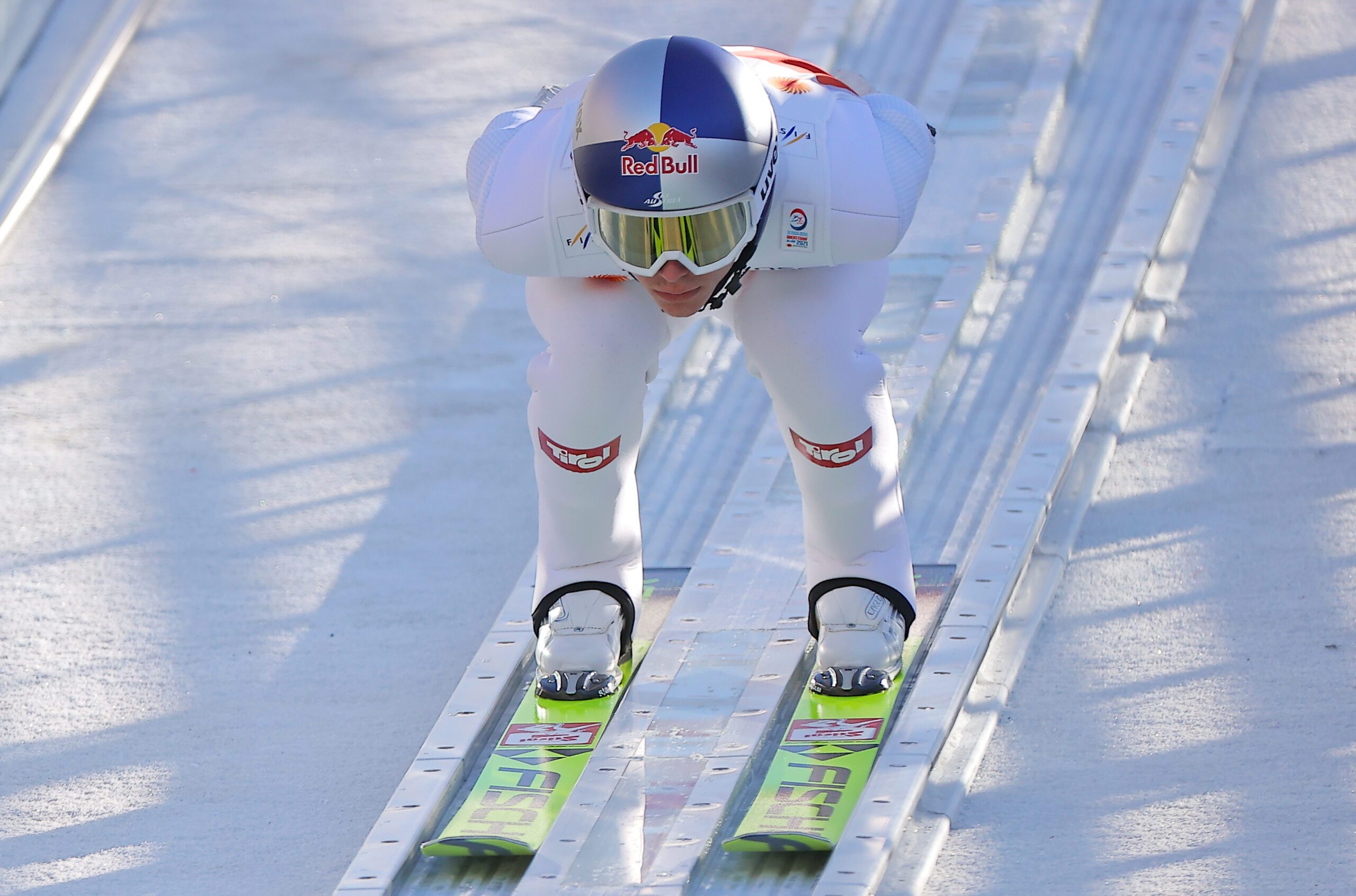 OBERSTDORF,GERMANY,25.FEB.21 - NORDIC SKIING, NORDIC COMBINED, SKI JUMPING - FIS Nordic World Ski Championships, normal hill, men, training. Image shows Johannes Lamparter (AUT).