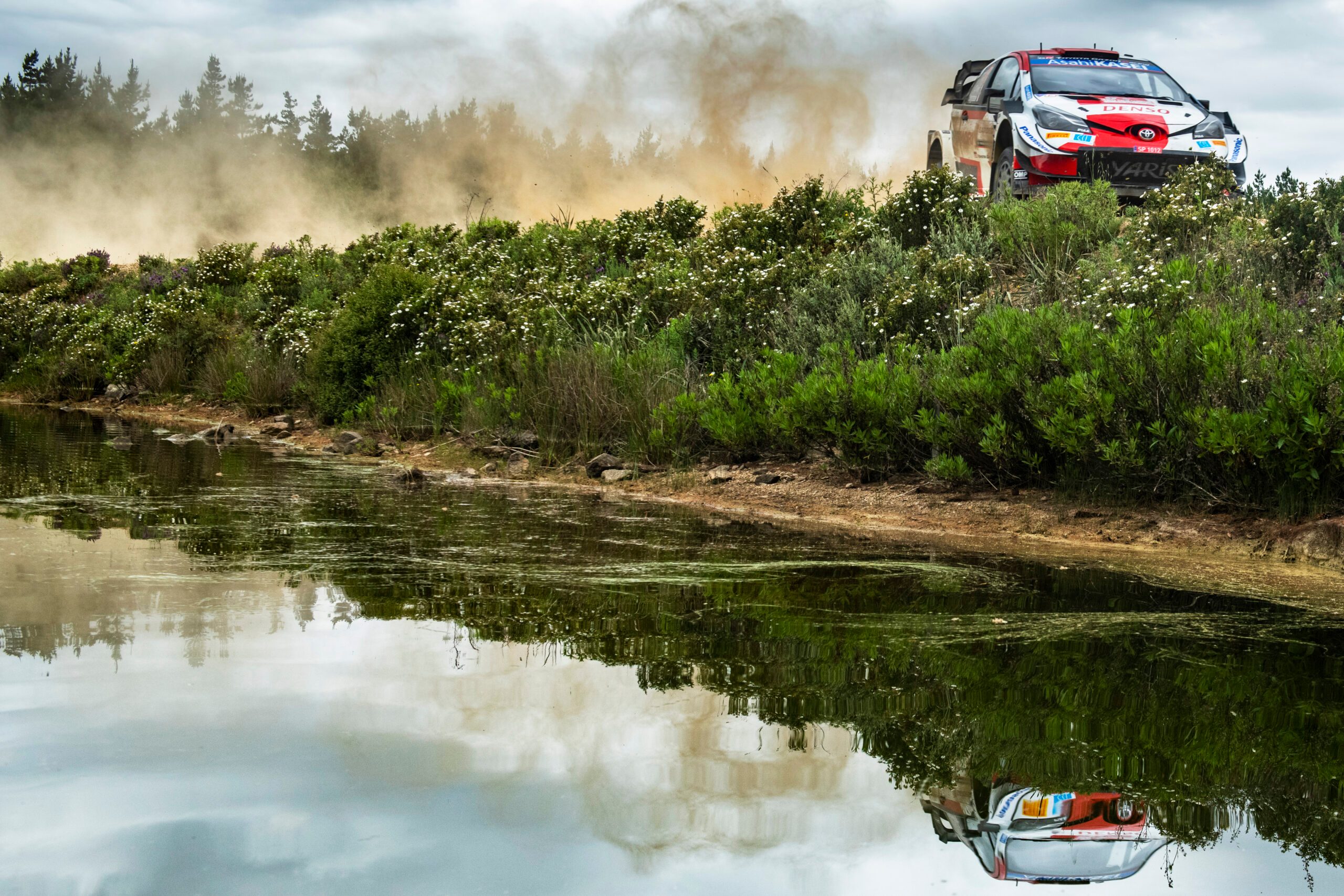 Sebastien Ogier (FRA) and Julien Ingrassia (FRA) of team Toyota Gazoo Racing are performing during World Rally Championship Sardinia in Olbia, Italy on June 4, 2021.