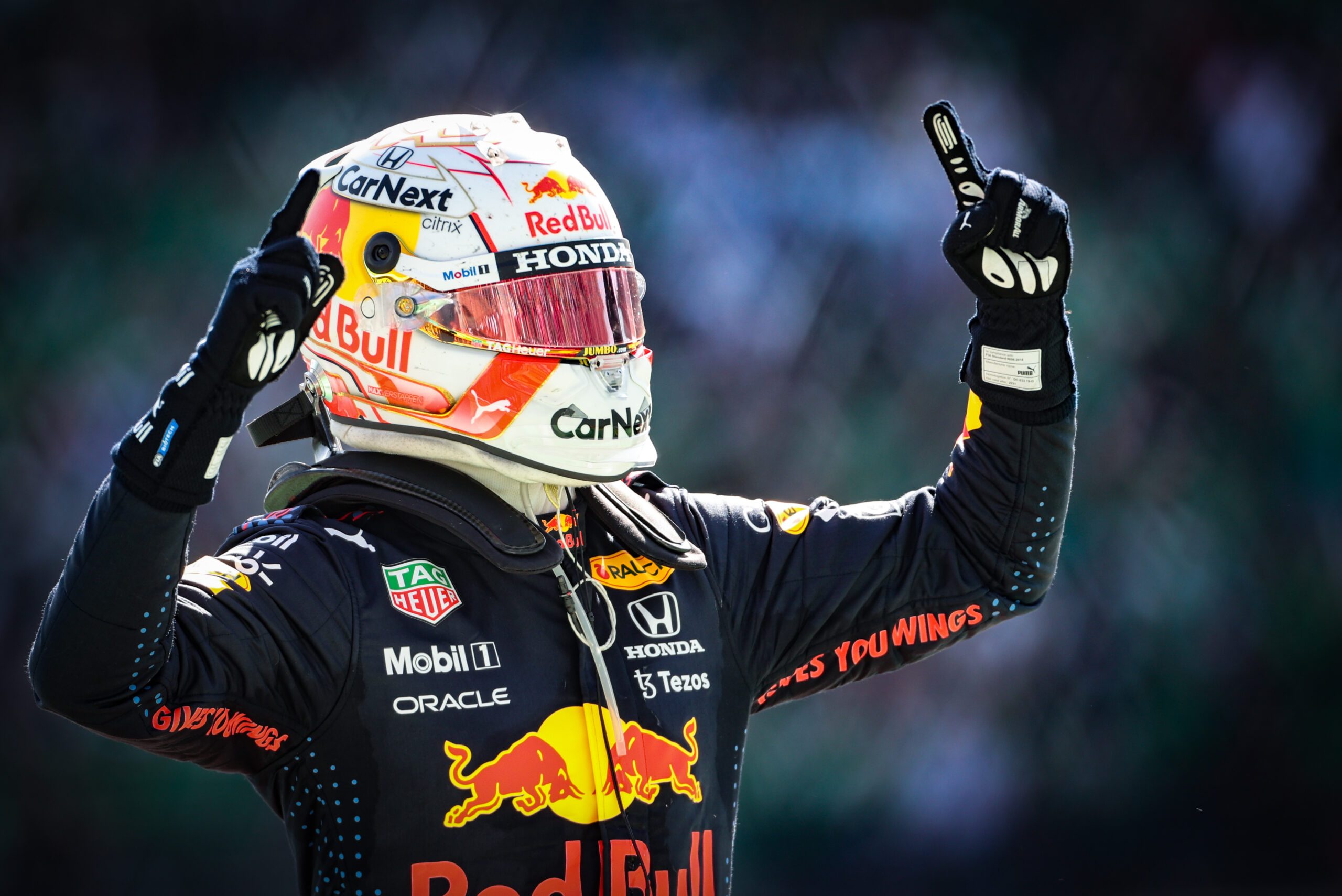 MEXICO CITY,MEXICO,07.NOV.21 - MOTORSPORTS, FORMULA 1 - Grand Prix of Mexico, Autodromo Hermanos Rodriguez. Image shows the rejoicing of Max Verstappen (NED/ Red Bull Racing).
