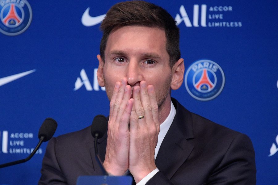 PARIS,FRANCE,11.AUG.21 - SOCCER - Ligue 1, Paris Saint-Germain, press conference. Image shows Lionel Messi (PSG).