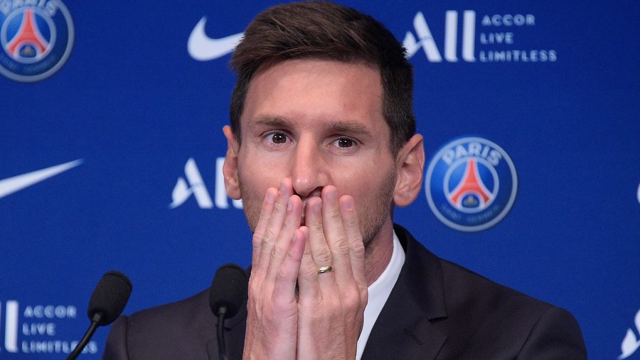 PARIS,FRANCE,11.AUG.21 - SOCCER - Ligue 1, Paris Saint-Germain, press conference. Image shows Lionel Messi (PSG).
