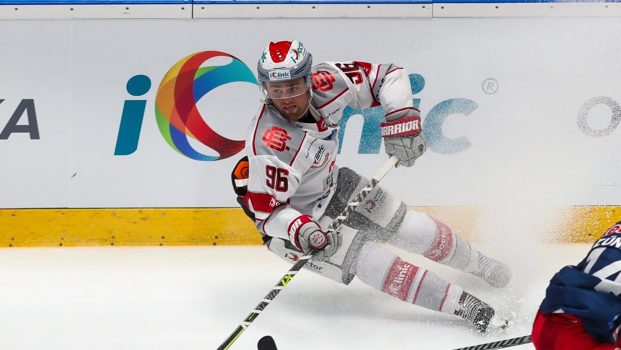 BRATISLAVA,SLOVAKIA,19.OCT.21 - ICE HOCKEY - ICE Hockey League, Bratislava Capitals vs EC Red Bull Salzburg. Image shows Tyler Nanne (Bratislava).