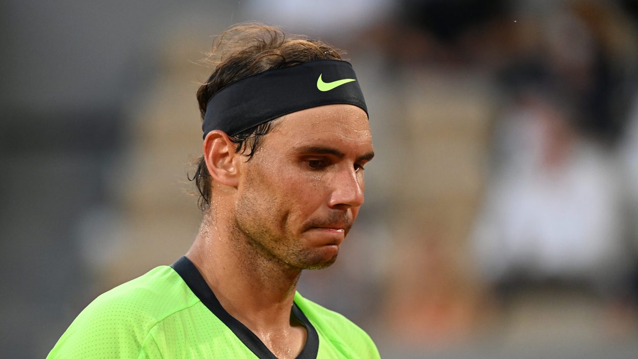 PARIS,FRANCE,11.JUN.21 - TENNIS - ATP World Tour, French Open, Roland Garros, Grand Slam. Image shows the disappointment of Rafael Nadal (ESP).