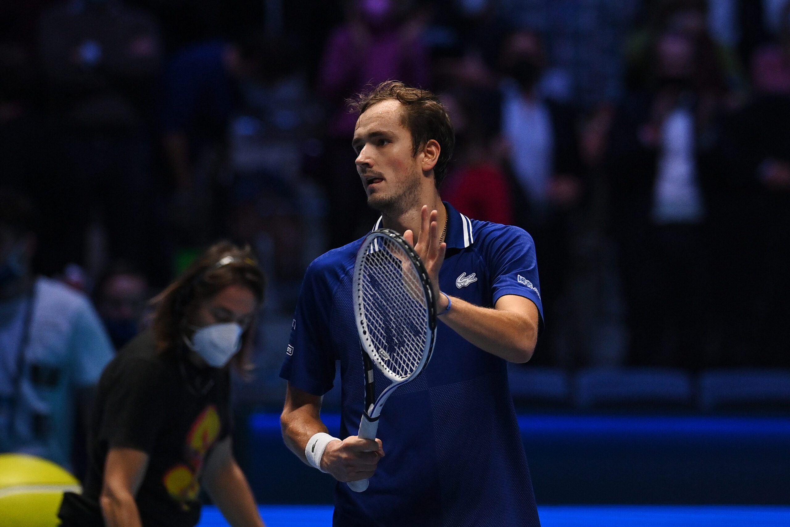 TURIN,ITALY,18.NOV.21 - TENNIS - ATP Finals. Image shows the rejoicing of Daniil Medvedev (RUS).
