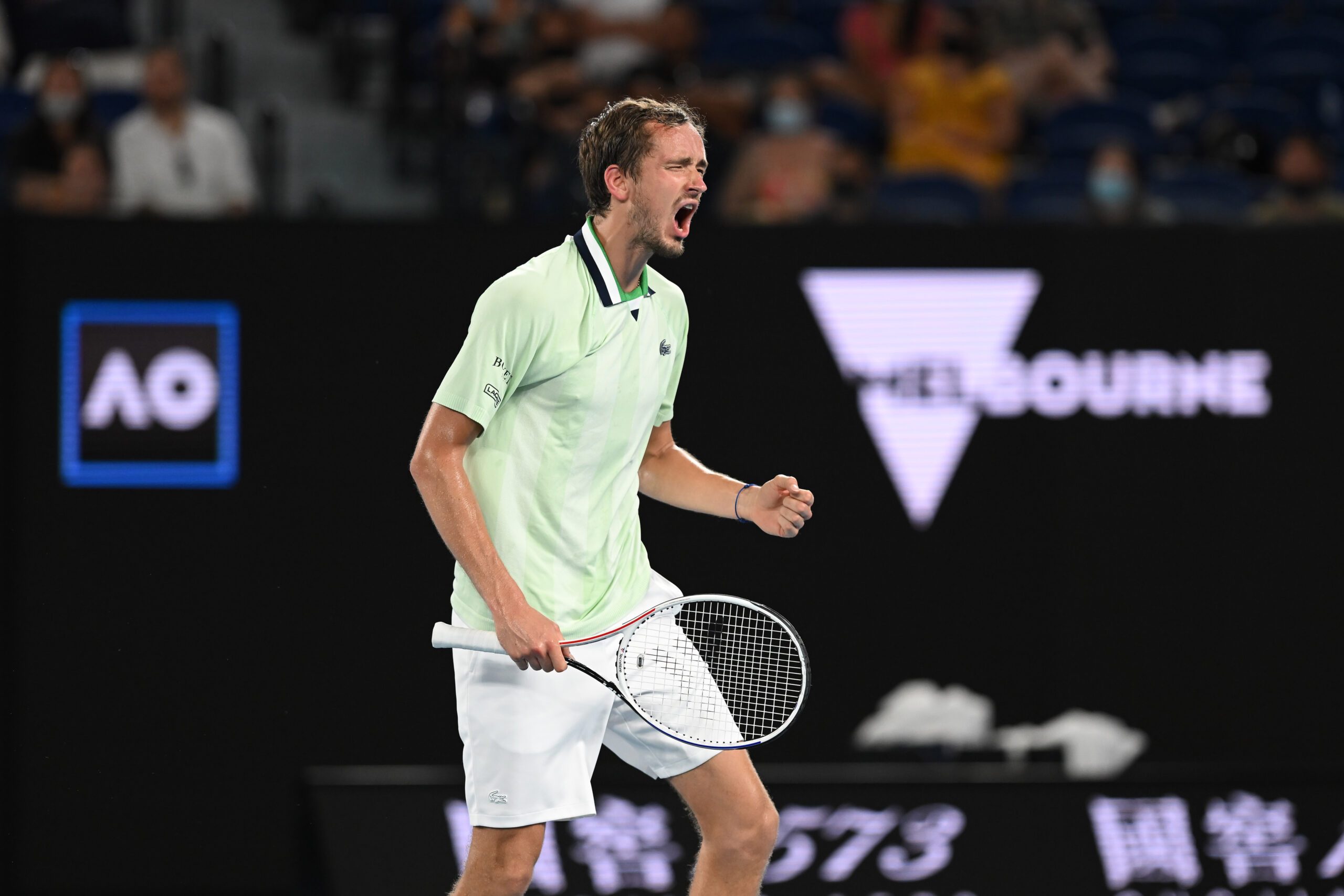 MELBOURNE,AUSTRALIA,26.JAN.22 - TENNIS - ATP World Tour, Grand Slam, Australian Open. Image shows the rejoicing of Daniil Medvedev (RUS).