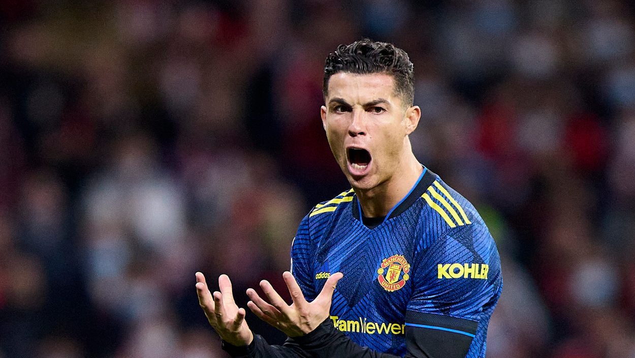 MADRID,SPAIN,23.FEB.22 - SOCCER - UEFA Champions League, last sixteen, Atletico Madrid vs Manchester United. Image shows the disappointment of Cristiano Ronaldo (Manchester).