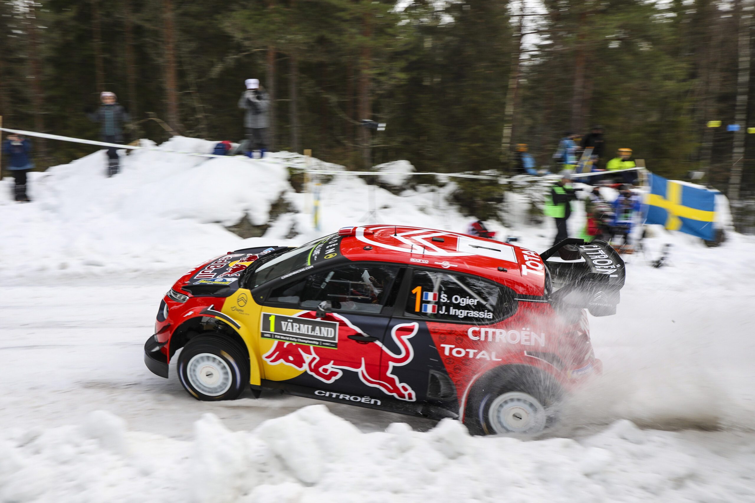 KARLSTAD,SWEDEN,15.FEB.19 - MOTORSPORTS, RALLY - WRC, Rally Sweden. Image shows Sebastien Ogier and Julien Ingrassia (FRA/ Citroen).