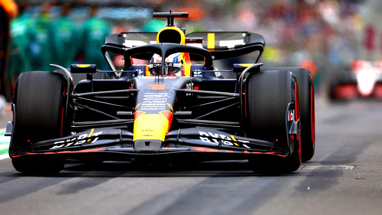 MELBOURNE, AUSTRALIA - APRIL 01: Max Verstappen of the Netherlands driving the (1) Oracle Red Bull Racing RB19 in the Pitlane during qualifying ahead of the F1 Grand Prix of Australia at Albert Park Grand Prix Circuit on April 01, 2023 in Melbourne, Australia.