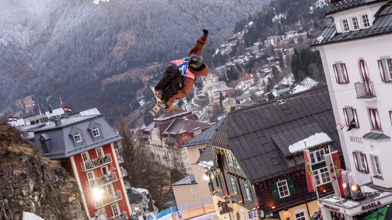 Lukas Muellauer of Austria performs during the Red Bull PlayStreets in Bad Gastein on February 24, 2017.