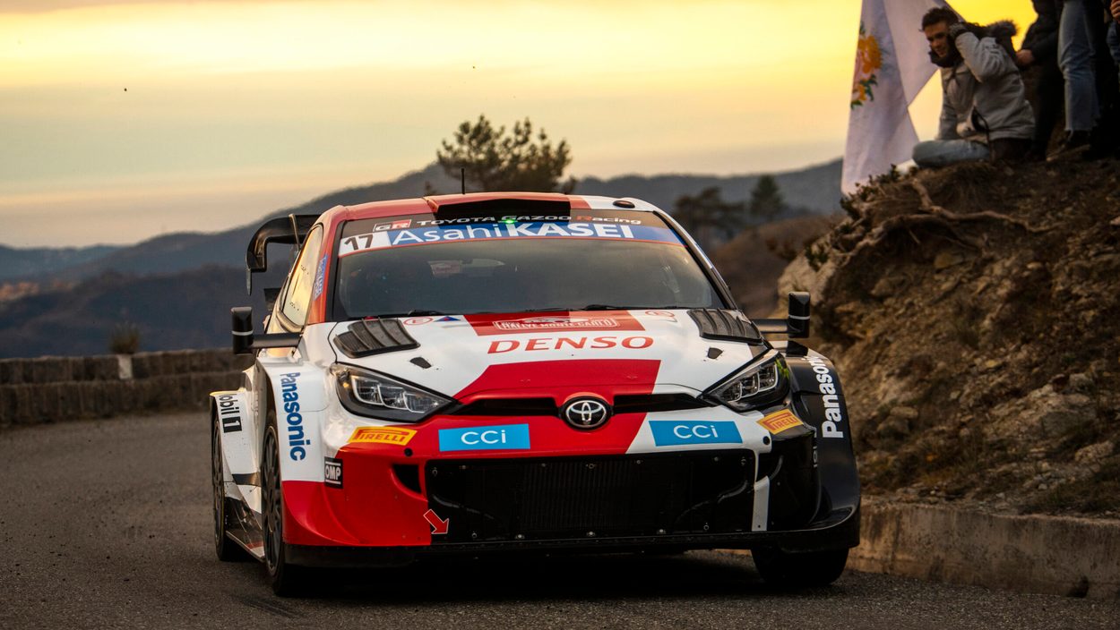 Sebastien Ogier (FRA) and Vincent Landais (FRA) of team TOYOTA GAZOO RACING WRT perform during World Rally Championship Monte-Carlo in Monte-Carlo, Monaco on January 22, 2023.