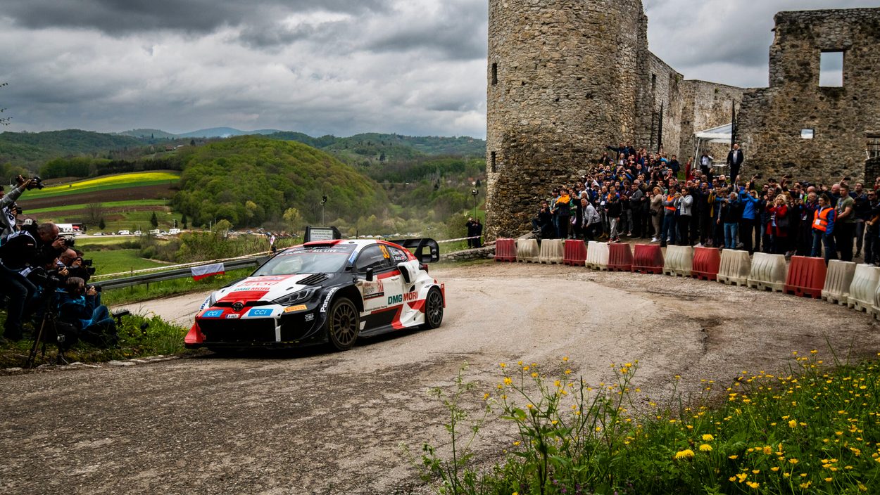 Elfyn Evans (GB) and Scott Martin (GB) of team TOYOTA GAZOO RACING WRT are performing during World Rally Championship Croatia in Zagreb, Croatia on April 23, 2022.