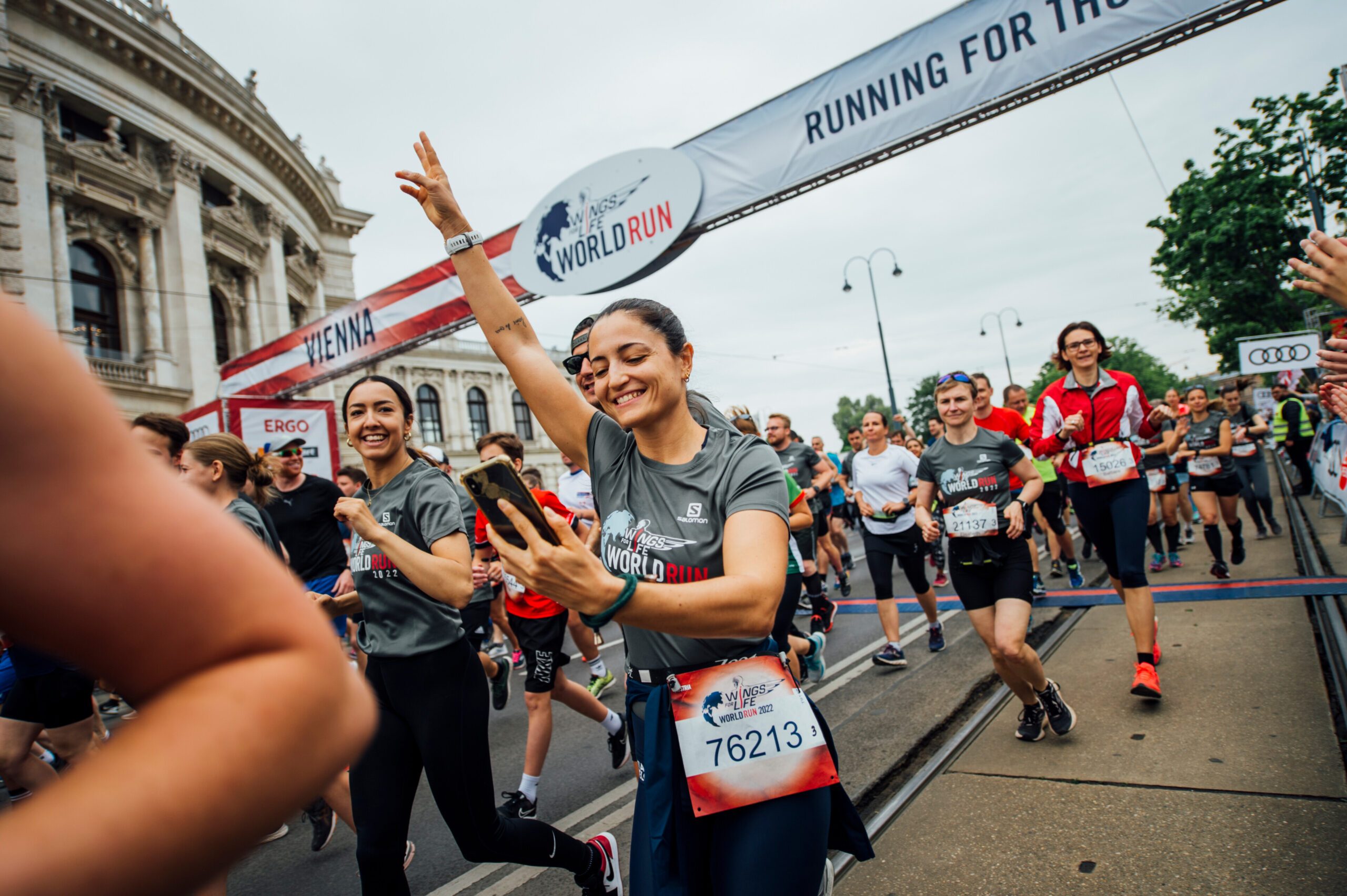 Participants perform during the Wings for Life World Run Flagship Run in Vienna, Austria on May 08, 2022.