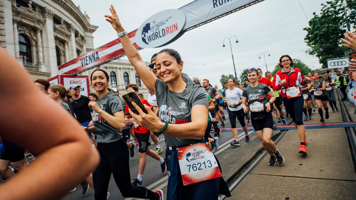 Participants perform during the Wings for Life World Run Flagship Run in Vienna, Austria on May 08, 2022.