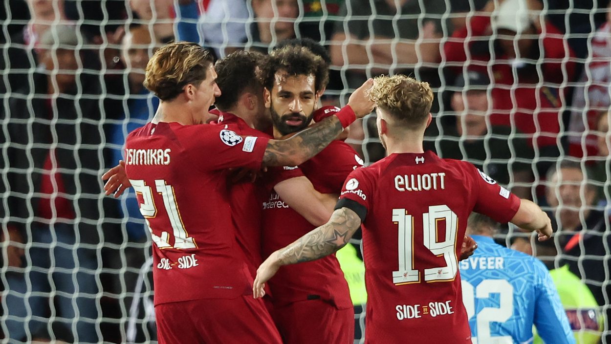 LIVERPOOL,ENGLAND,13.SEP.22 - SOCCER - UEFA Champions League, group stage, Liverpool FC vs Ajax Amsterdam. Image shows the rejoicing of Liverpool with Mohamed Salah (Liverpool).