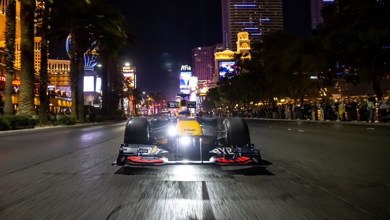 Oracle Red Bull Racing’s RB7 drives during ¡Vamos, Vegas! in Las Vegas, Nevada, USA in November, 2022.