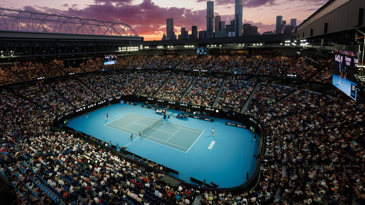 MELBOURNE,AUSTRALIA,27.JAN.23 - TENNIS - ATP World Tour, Grand Slam, Australian Open. Image shows an overview of Rod Laver Arena.