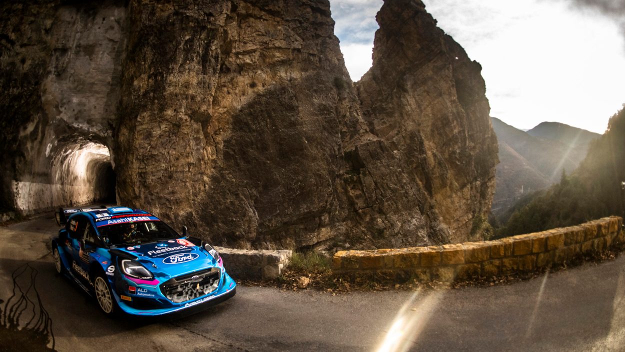 Jourdan Serderidis (GRC) and Frédéric Miclotte (BEL) of team M-Sport Ford WRT seen on the roadsection prior to special stage nr. 3 during World Rally Championship Monte-Carlo in Monte-Carlo, Monaco on January 20, 2023.